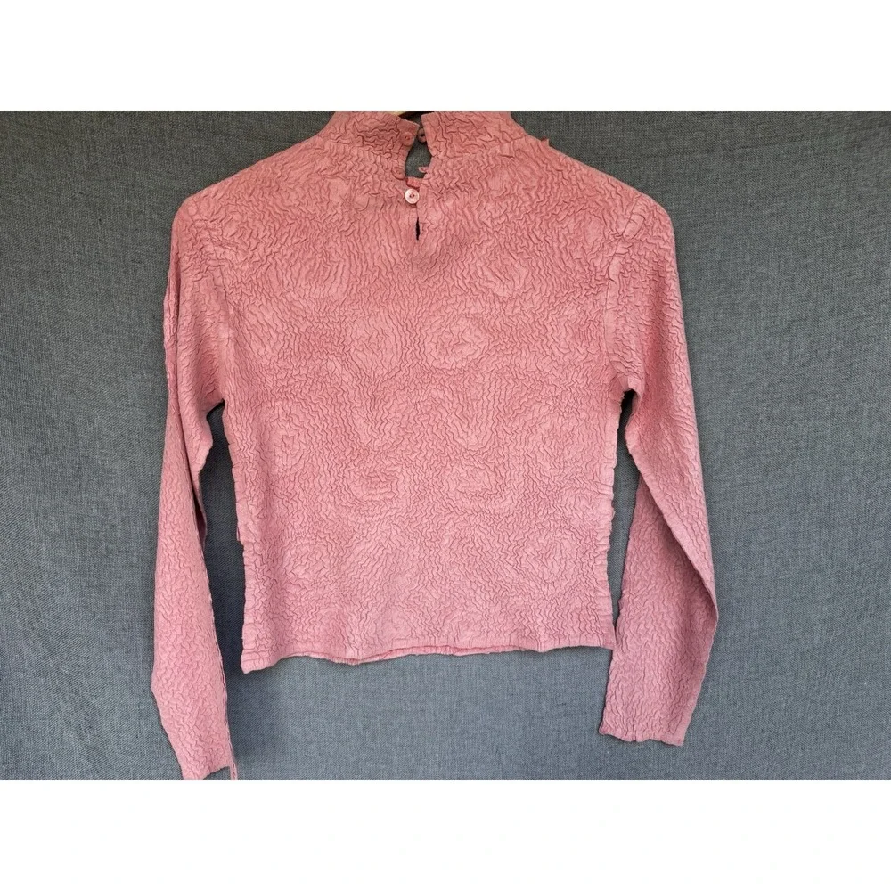 Alberto Makali Pink 3D Floral Rosette Textured Top Small Feminine Artsy Designer - Picture 4 of 5